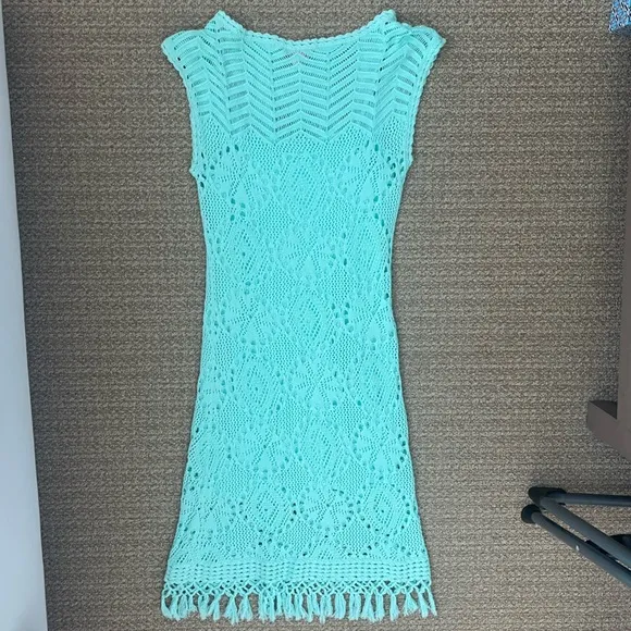 Lilly Pulitzer Adabelle Mint Green Crochet Sheath/Slip Dress Size Small