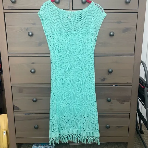 Lilly Pulitzer Adabelle Mint Green Crochet Sheath/Slip Dress Size Small