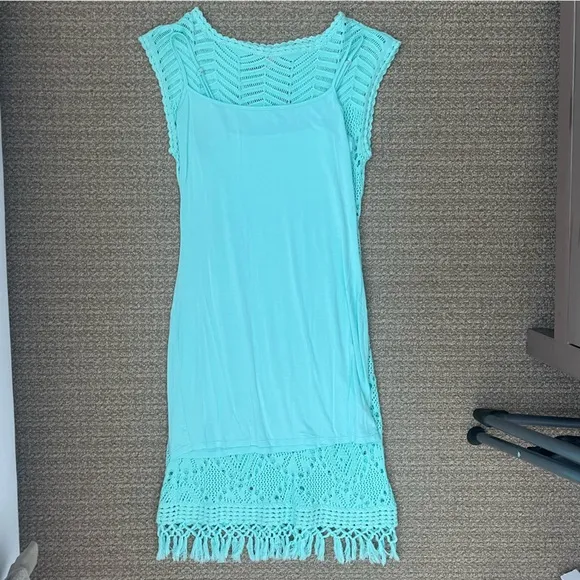 Lilly Pulitzer Adabelle Mint Green Crochet Sheath/Slip Dress Size Small