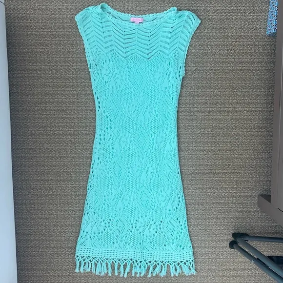 Lilly Pulitzer Adabelle Mint Green Crochet Sheath/Slip Dress Size Small