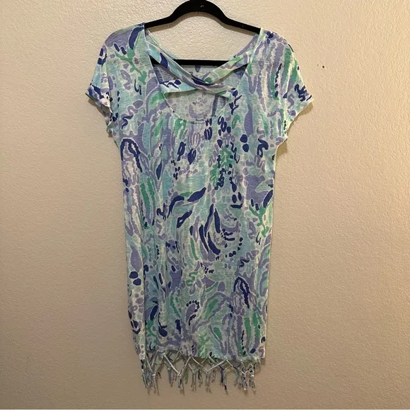 Lilly Pulitzer Beach Comber Lilac Nice Ink Blue Purple Short Sleeve Mini Dress M