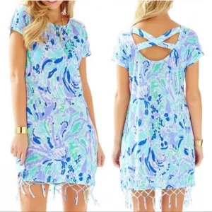 Lilly Pulitzer Beach Comber Lilac Nice Ink Blue Purple Short Sleeve Mini Dress M