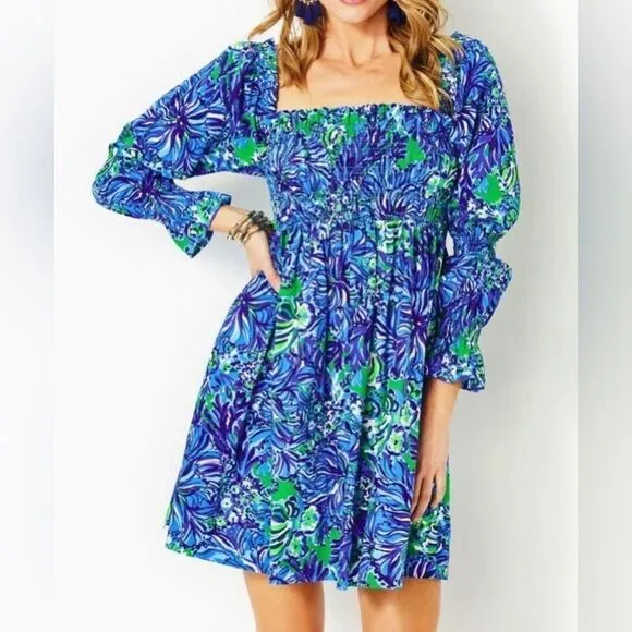 Lilly Pulitzer BEYONCA BABYDOLL DRESS - ABACO BLUE IN TURTLE AWE