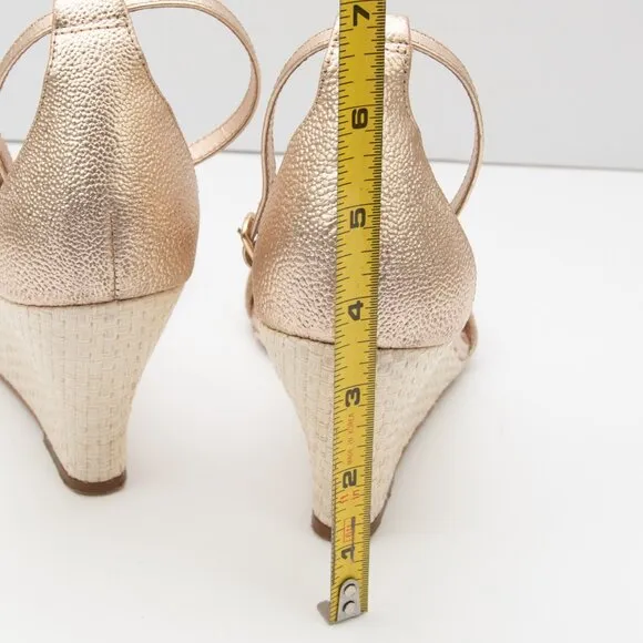 Lilly Pulitzer Bridgette Wedge Raffia Sandal Leather Preppy Gold Size 9