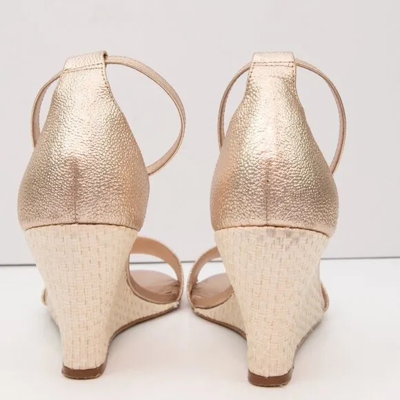 Lilly Pulitzer Bridgette Wedge Raffia Sandal Leather Preppy Gold Size 9