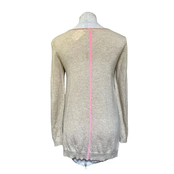 Lilly Pulitzer Collins 100% Cashmere Sweater Beige Pink Back Stripe Boat Neck
