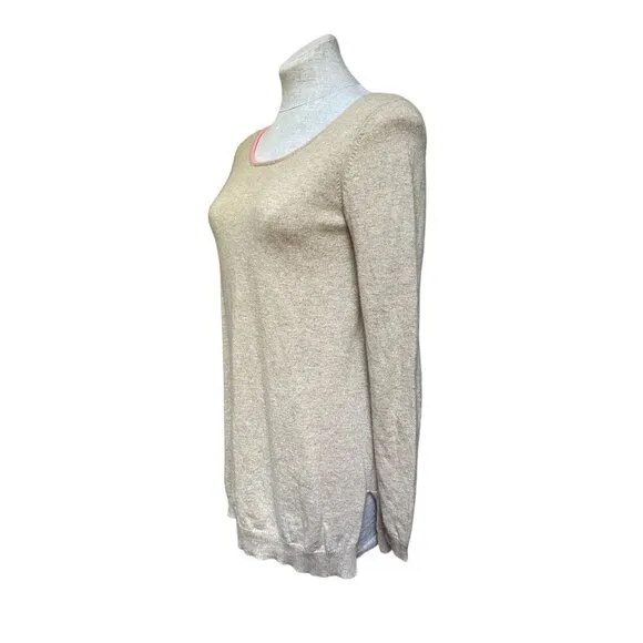 Lilly Pulitzer Collins 100% Cashmere Sweater Beige Pink Back Stripe Boat Neck