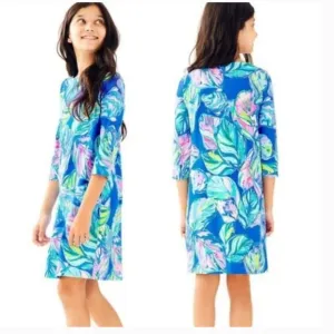 LILLY PULITZER Girls Sophie Dress in Casa Del Sol Palm leaf pattern L (8-10) EUC