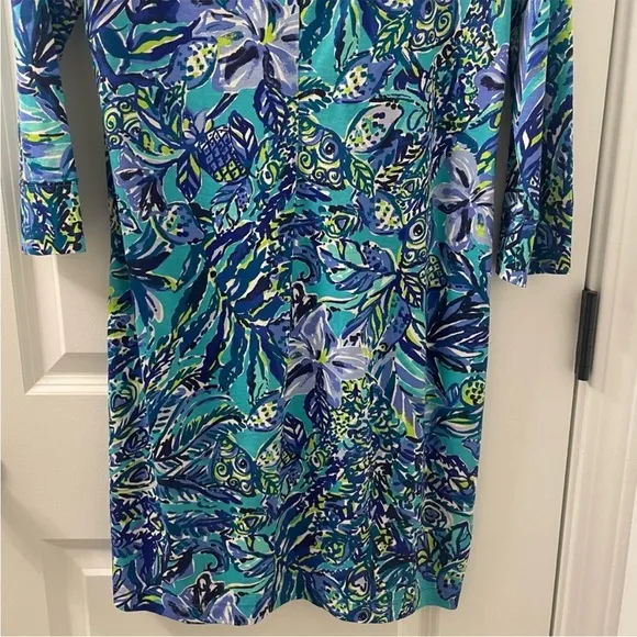 Lilly Pulitzer Hollee Cotton Blue 3/4 Sleeve T-Shirt Dress Cut Out Mini Medium