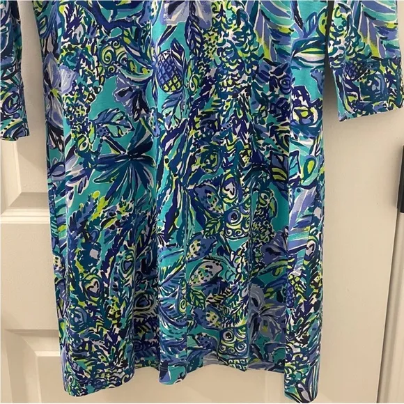 Lilly Pulitzer Hollee Cotton Blue 3/4 Sleeve T-Shirt Dress Cut Out Mini Medium