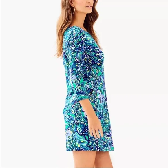 Lilly Pulitzer Hollee Cotton Blue 3/4 Sleeve T-Shirt Dress Cut Out Mini Medium