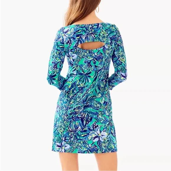 Lilly Pulitzer Hollee Cotton Blue 3/4 Sleeve T-Shirt Dress Cut Out Mini Medium