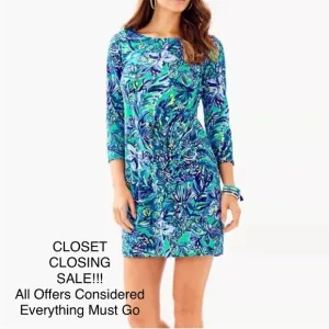 Lilly Pulitzer Hollee Cotton Blue 3/4 Sleeve T-Shirt Dress Cut Out Mini Medium