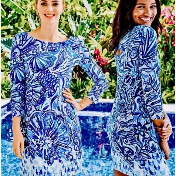 Lilly Pulitzer Hollee Dress Women's Size XS Iris Blue Zanzibar Zoo Cut Out Pima