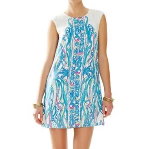 Lilly Pulitzer Iona Resort White Long Story Engineered Print Shift Dress Xl