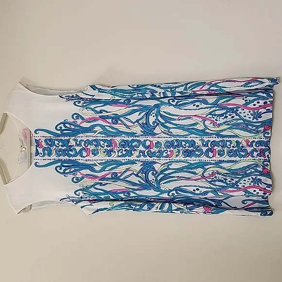 Lilly Pulitzer Iona Resort White Long Story Engineered Print Shift Dress Xl