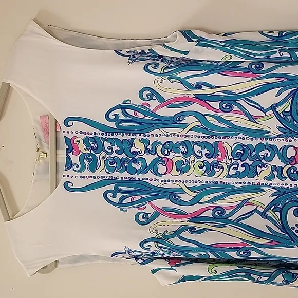 Lilly Pulitzer Iona Resort White Long Story Engineered Print Shift Dress Xl