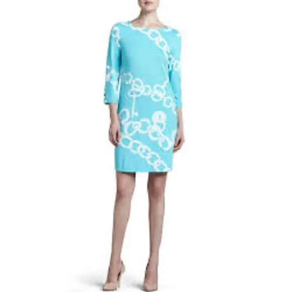 Lilly Pulitzer Johan Dress in Aqua Blue with White Chain Details Size XL