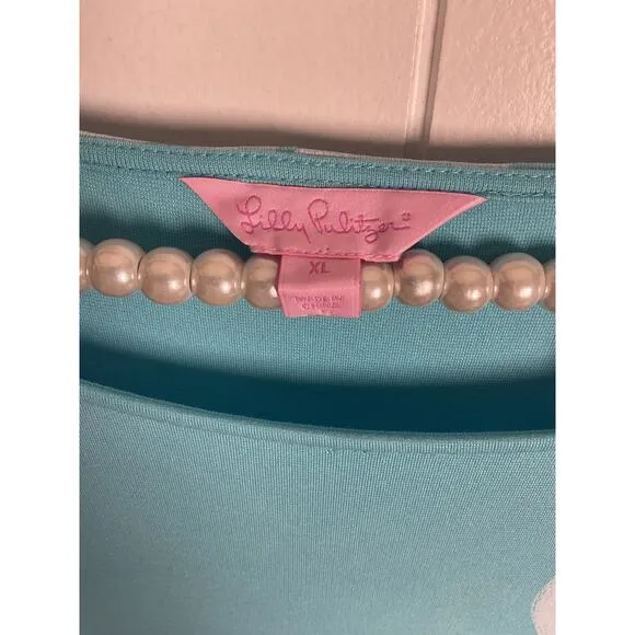 Lilly Pulitzer Johan Dress in Aqua Blue with White Chain Details Size XL