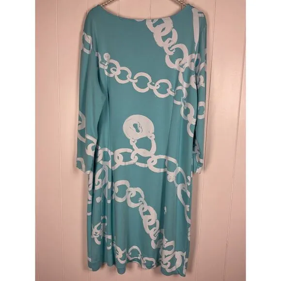Lilly Pulitzer Johan Dress in Aqua Blue with White Chain Details Size XL