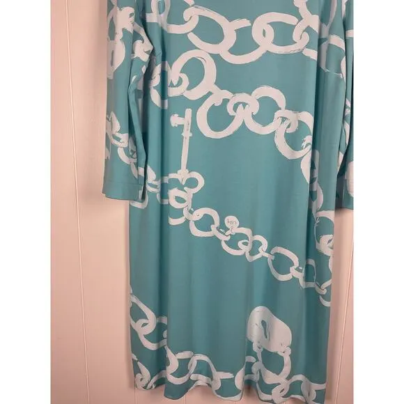 Lilly Pulitzer Johan Dress in Aqua Blue with White Chain Details Size XL