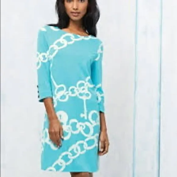 Lilly Pulitzer Johan Dress in Aqua Blue with White Chain Details Size XL