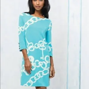 Lilly Pulitzer Johan Dress in Aqua Blue with White Chain Details Size XL