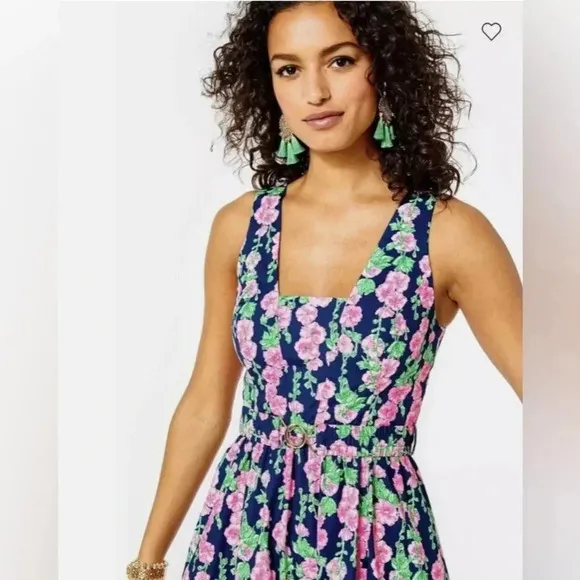 Lilly Pulitzer McKinnon Navy Pink and White Floral Dress Sz 6 NWOT