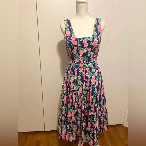 Lilly Pulitzer McKinnon Navy Pink and White Floral Dress Sz 6 NWOT