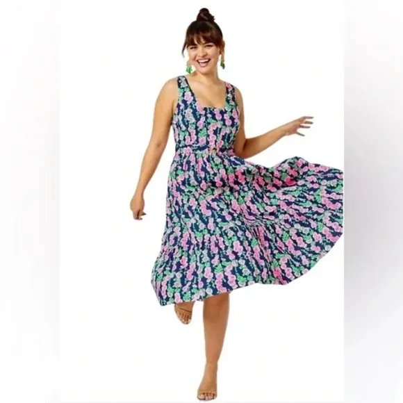 Lilly Pulitzer McKinnon Navy Pink and White Floral Dress Sz 6 NWOT