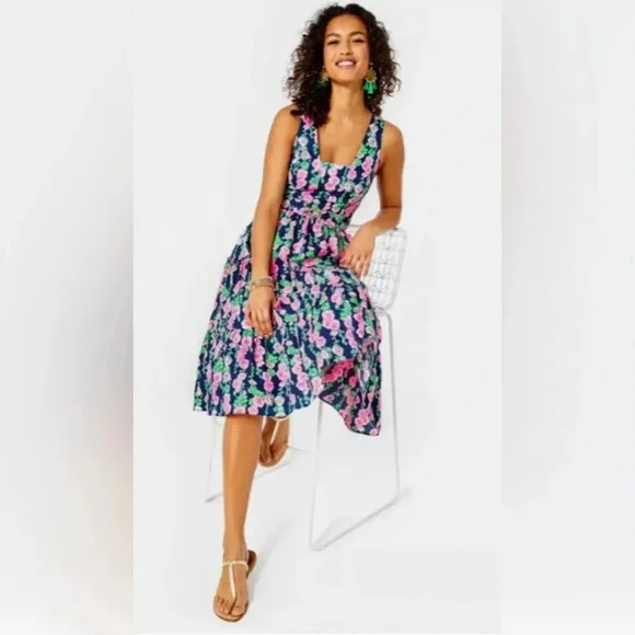 Lilly Pulitzer McKinnon Navy Pink and White Floral Dress Sz 6 NWOT