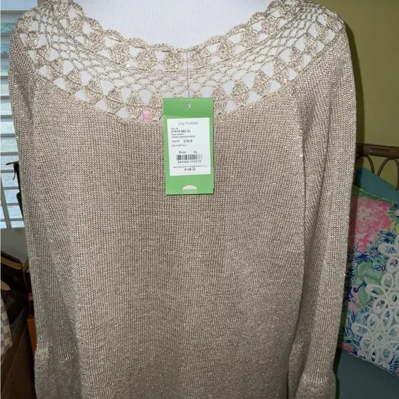 Lilly Pulitzer NWT Carino Sweater Dress Gold Metallic $198 Size XL Gorgeous!