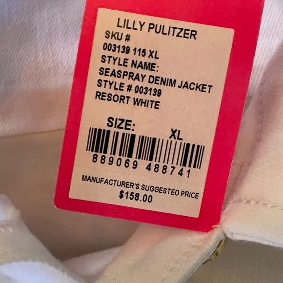 Lilly Pulitzer NWT SZ XL  The Seaspray White Denim Jean Jacket