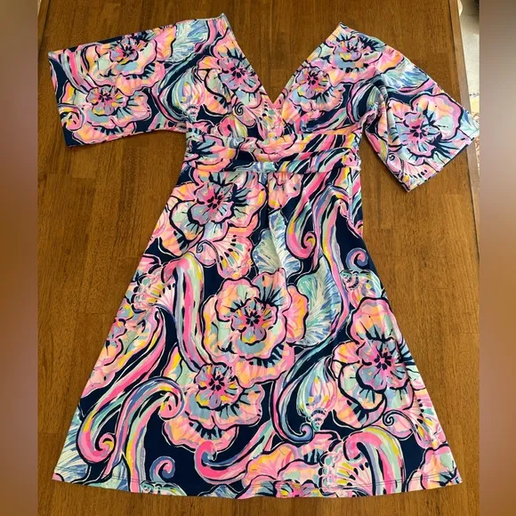 Lilly Pulitzer Parigi Dress SZ S Nauti Navy Boho Bateau
