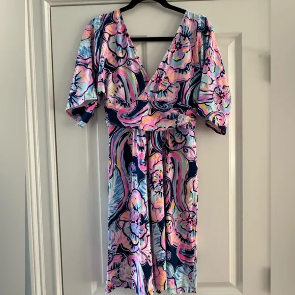 Lilly Pulitzer Parigi Dress SZ S Nauti Navy Boho Bateau