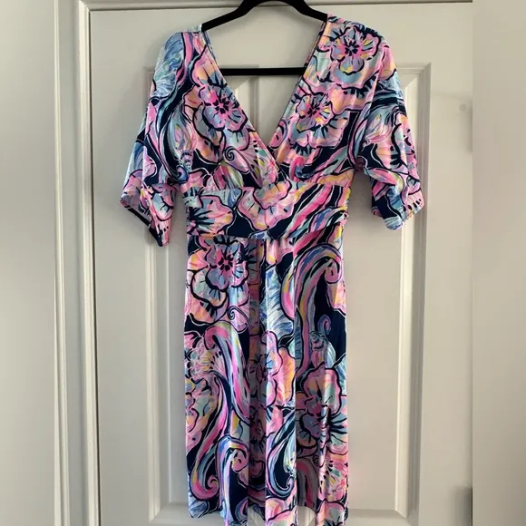 Lilly Pulitzer Parigi Dress SZ S Nauti Navy Boho Bateau