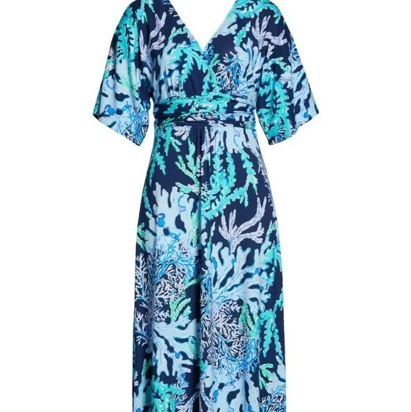 Lilly Pulitzer Parigi Maxi Dress Deep Indigo Swish Sway Navy Blue Green Lilac S