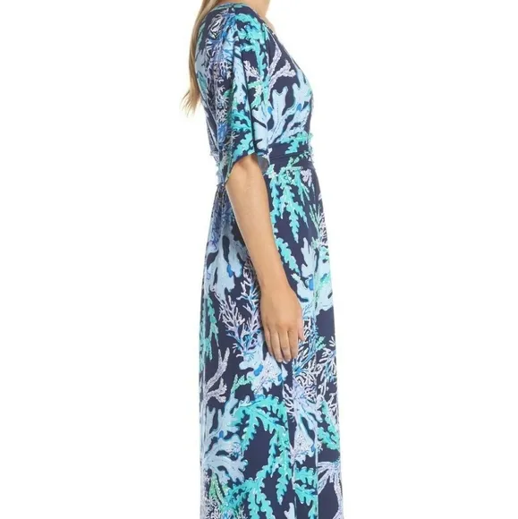 Lilly Pulitzer Parigi Maxi Dress Deep Indigo Swish Sway Navy Blue Green Lilac S