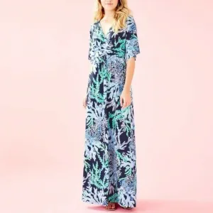 Lilly Pulitzer Parigi Maxi Dress Deep Indigo Swish Sway Navy Blue Green Lilac S
