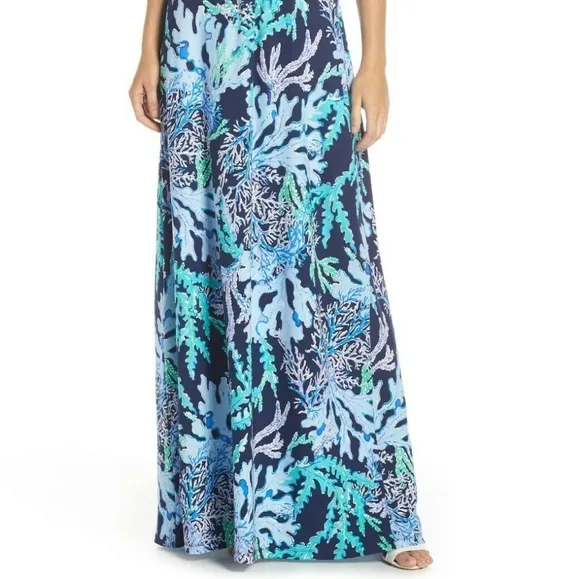 Lilly Pulitzer Parigi Maxi Dress Deep Indigo Swish Sway Navy Blue Green Lilac S