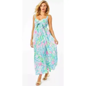 Lilly Pulitzer Sabrinah Midi Maxi Dress in Coral Bay Multi-Colored Print Size 12