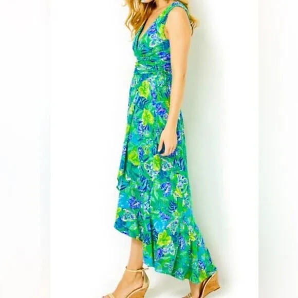 Lilly Pulitzer Sleeveless Moana Wrap High Low Maxi Dress Botanical …