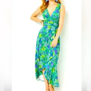 Lilly Pulitzer Sleeveless Moana Wrap High Low Maxi Dress Botanical …