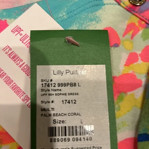 Lilly Pulitzer Sophie dress size Large in Multi Palm Beach Coral NWT.