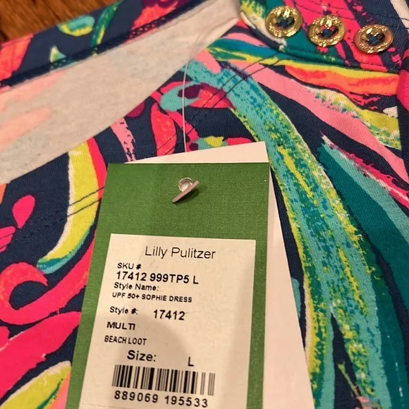 Lilly Pulitzer Sophie dress size Large. Multi Beach Loot. Rare, HTF! NWT!
