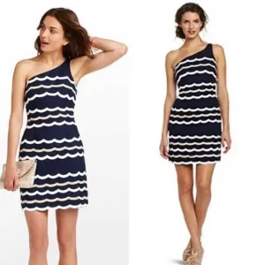 Lilly Pulitzer Tylar One Shoulder Scallop Wave Dress Size 4 Summer Chic preppy