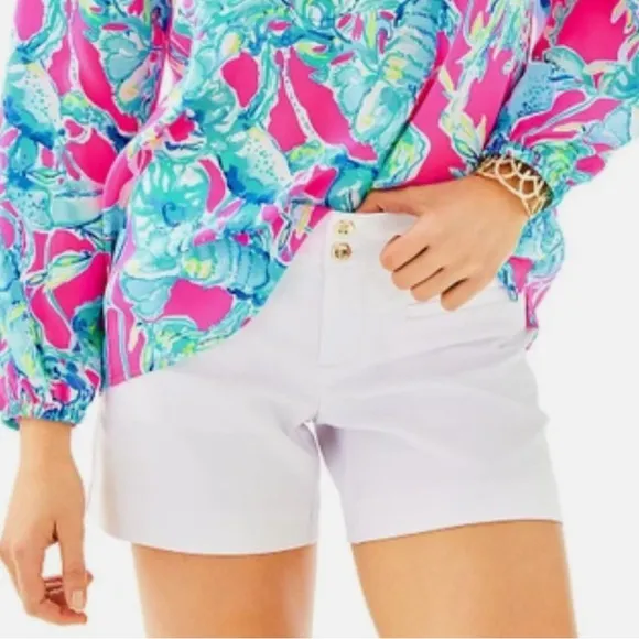 Lilly Pulitzer White Joette Stretch Dinner Shorts Travel Vacation Resort Size 6