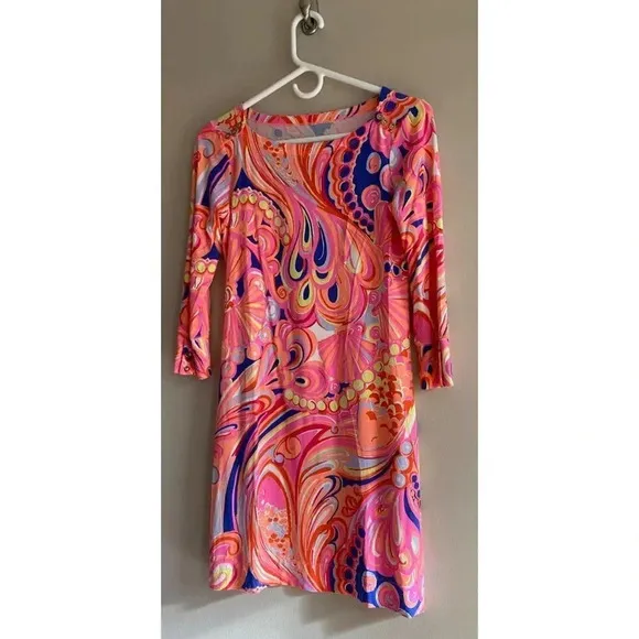 Lilly Pulitzer XS 3/4 Sleeve Sophie Short Dress in Multi Reef Retreat Print
