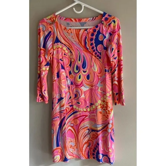 Lilly Pulitzer XS 3/4 Sleeve Sophie Short Dress in Multi Reef Retreat Print