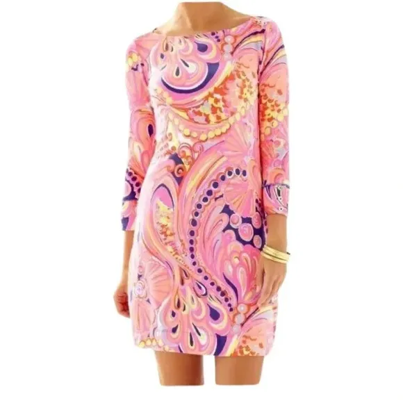 Lilly Pulitzer XS 3/4 Sleeve Sophie Short Dress in Multi Reef Retreat Print